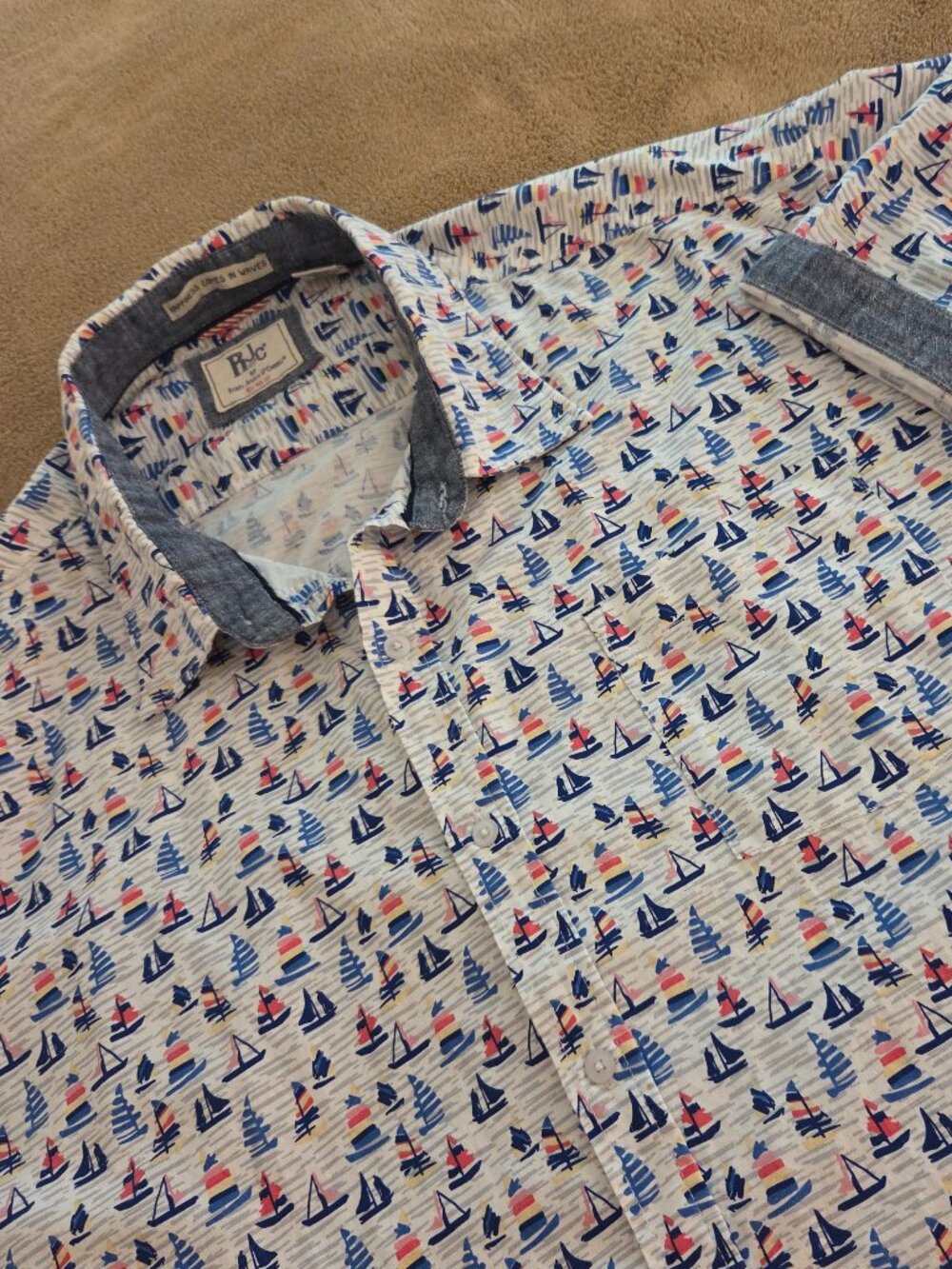 Rebel James & Charli RJC 100% Cotton Shirt 4X Sail Happiness Comes In Waves NYC